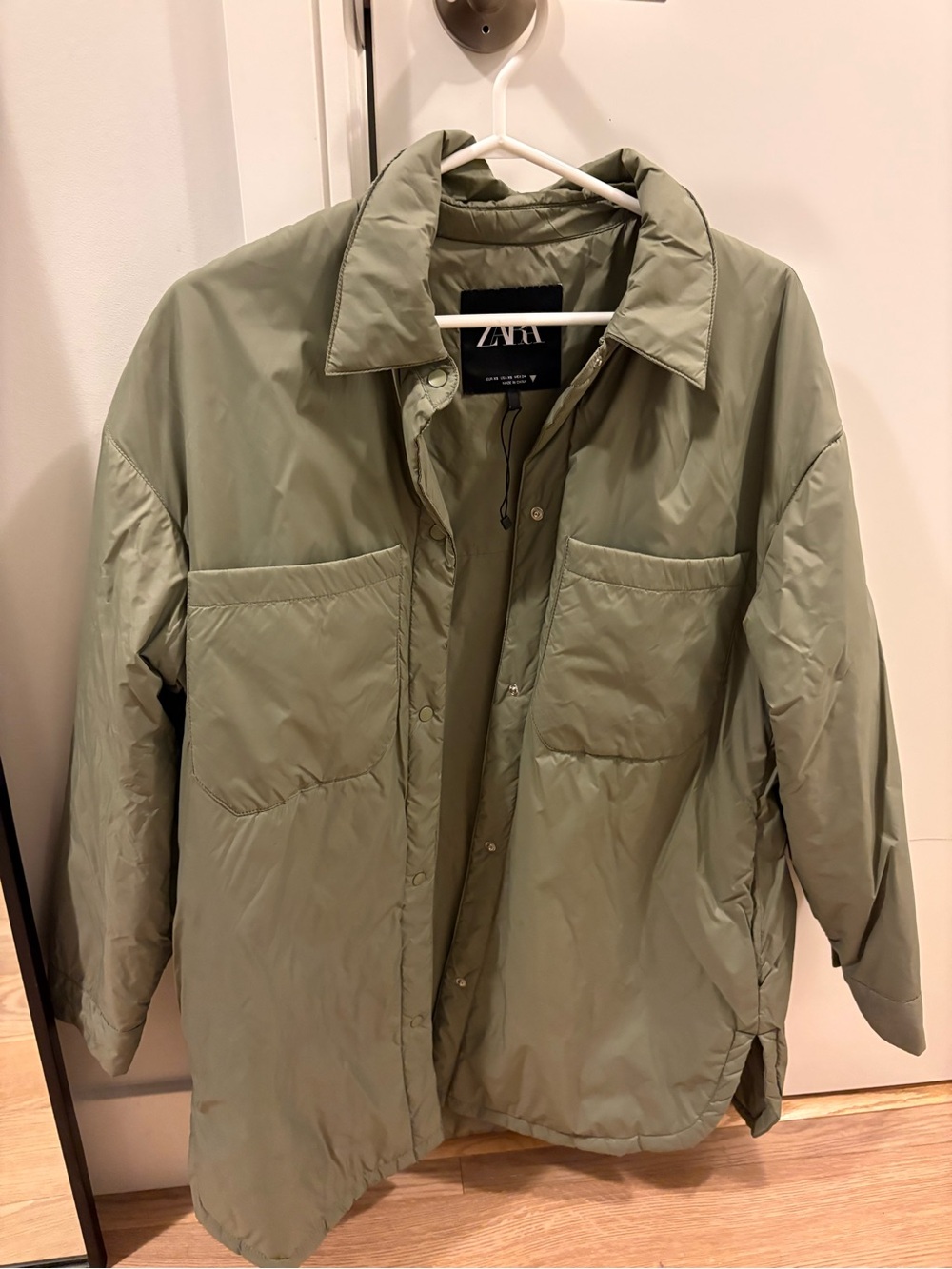 Zara Light Olive Green Puffer Shirt Jacket